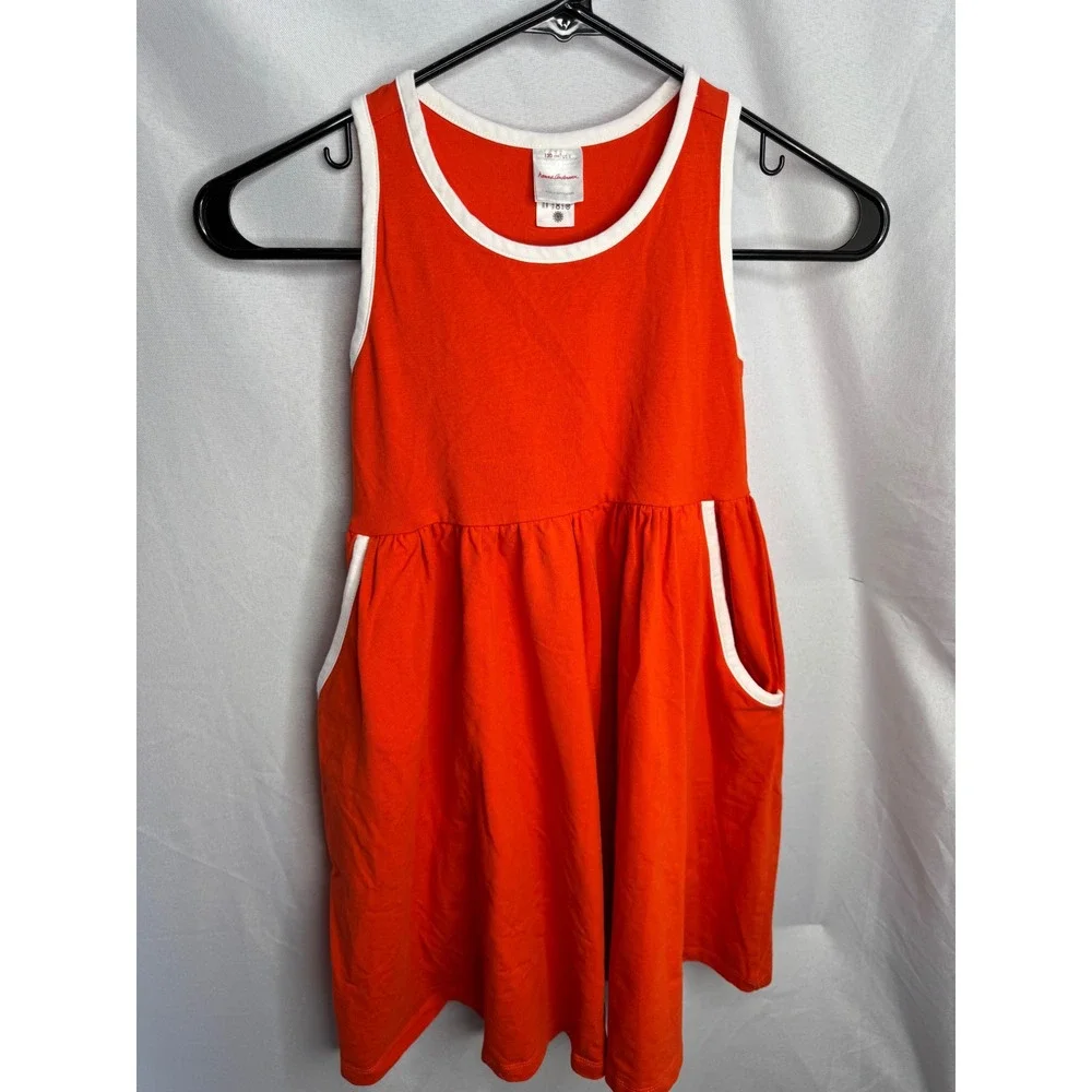 Hanna Andersson Girls Orange Racerback Pocket Dress White Trim Size 130 US 8